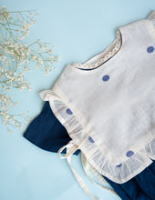 Load image into Gallery viewer, A picture of Baby Girl Romper and Detachable Vest | Cotton | Indigo ,a baby girl dress where in the vest is zoomed in
