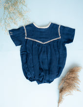 Load image into Gallery viewer, A zoomed out picture of Baby Girl Romper and Detachable Vest | Cotton | Indigo ,a baby girl dress without the vest