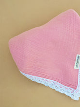 Load image into Gallery viewer, Organic Muslin Baby Swaddle/Blanket With Lace | Dusty Rose Infant Wrap