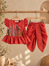 गैलरी व्यूवर में इमेज लोड करें, Jamna Set Girls | Chanderi Silk | Red
