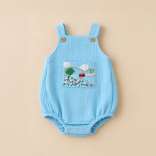 Load image into Gallery viewer, Little Countryside Playsuit | Cotton Muslin Baby Romper | Blue