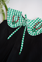 Load image into Gallery viewer, A picture of Little Black Dress for Girls | Detachable Collar | Cotton with green collar