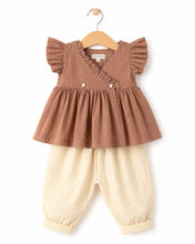 Load image into Gallery viewer, Flutter Sleeve Top and Golden Stripe Balloon Pant Set