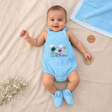 Load image into Gallery viewer, Little Countryside Playsuit | Cotton Muslin Baby Romper | Blue