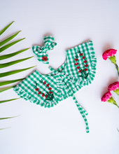 Load image into Gallery viewer, A Detachable Collar and Hair Bow set - Green Check, hair accessories kept on a white surface