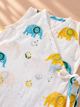 Load image into Gallery viewer, Block Printed Muslin Jablas for Newborns | Yellow Floral and Elephant Print