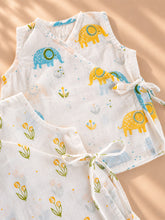 Load image into Gallery viewer, Block Printed Muslin Jablas for Newborns | Yellow Floral and Elephant Print