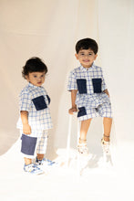 Load image into Gallery viewer, Handwoven Cotton Co-ord set with Patch Pocket | Boys/Girls | Indigo Checkmate
