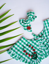 Load image into Gallery viewer, A Detachable Collar and Hair Bow set - Green Check, hair accessories kept on a right side