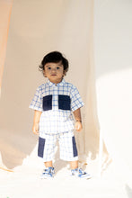 Load image into Gallery viewer, Handwoven Cotton Co-ord set with Patch Pocket | Boys/Girls | Indigo Checkmate