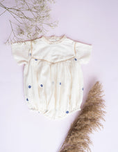 Load image into Gallery viewer, A zoomed out picture of Baby Girl Romper and Detachable Vest | Cotton Jamdani | Polka Dot ,a baby girl dress without the vest