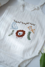 Load image into Gallery viewer, Jungle Pals Playsuit | Cotton Muslin Baby Romper | White