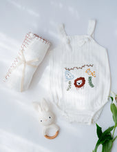Load image into Gallery viewer, Baby Boy Gift Hamper with Cotton Romper and Swaddle | Little Meadows | White