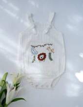 Load image into Gallery viewer, Jungle Pals Playsuit | Cotton Muslin Baby Romper | White