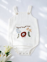 Load image into Gallery viewer, Jungle Pals Playsuit | Cotton Muslin Baby Romper | White
