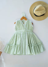 Load image into Gallery viewer, Green Check Lace Dress for Girls | Muslin Cotton