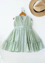 Load image into Gallery viewer, Green Check Lace Dress for Girls | Muslin Cotton