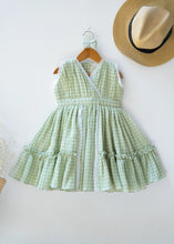Load image into Gallery viewer, Green Check Lace Dress for Girls | Muslin Cotton