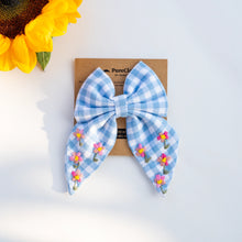 Load image into Gallery viewer, Blue Classic Check Big Bow - Embroidery