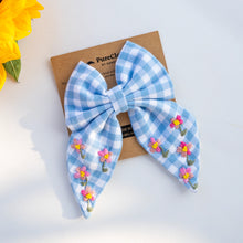 Load image into Gallery viewer, Blue Classic Check Big Bow - Embroidery