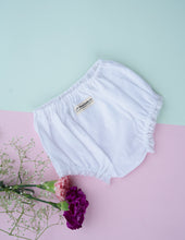 Load image into Gallery viewer, Organic Cotton Mul Baby Bloomers | Lace Diaper Cover| White
