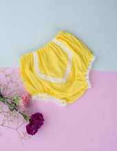 Load image into Gallery viewer, Organic Cotton Mul Baby Bloomers | Lace Diaper Cover| Yellow