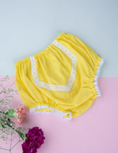 Load image into Gallery viewer, Organic Cotton Mul Baby Bloomers | Lace Diaper Cover| Yellow