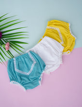 Load image into Gallery viewer, Organic Cotton Mul Baby Bloomers | Lace Diaper Cover| Yellow