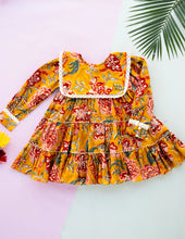 Load image into Gallery viewer, Golden Blossom Tiered Cotton Dress for Girls