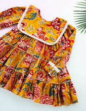 Load image into Gallery viewer, Golden Blossom Tiered Cotton Dress for Girls