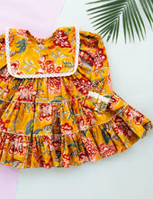 Load image into Gallery viewer, Golden Blossom Tiered Cotton Dress for Girls