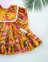 Load image into Gallery viewer, Golden Blossom Tiered Cotton Dress for Girls