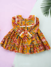 Load image into Gallery viewer, Golden Blossom Tiered Cotton Dress for Girls