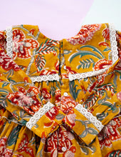 Load image into Gallery viewer, Golden Blossom Tiered Cotton Dress for Girls