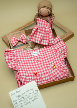 Load image into Gallery viewer, Blush Check Belle Rakhi Gift Hamper for Sister - Wrap Dress & Handmade Doll