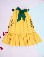Load image into Gallery viewer, Organic Bow Tie Ruffle Dress | Yellow & Green