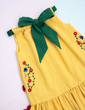 Load image into Gallery viewer, Organic Bow Tie Ruffle Dress | Yellow & Green