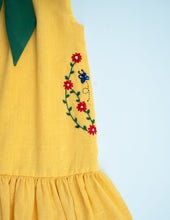 Load image into Gallery viewer, Organic Bow Tie Ruffle Dress | Yellow & Green