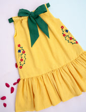 Load image into Gallery viewer, Organic Bow Tie Ruffle Dress | Yellow & Green