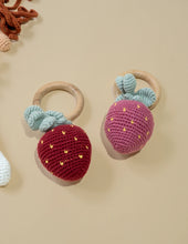 Load image into Gallery viewer, Hand-Crocheted Strawberry Rattle Teether | Pink