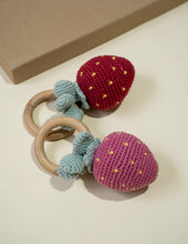 Load image into Gallery viewer, Hand-Crocheted Strawberry Rattle Teether | Maroon