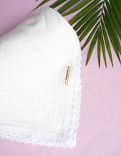 Load image into Gallery viewer, Lace-Trimmed Organic Cotton Swaddle Blanket | White