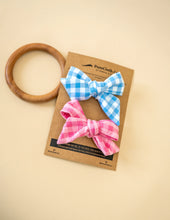 Load image into Gallery viewer, Knotted Ribbon Bow Combo Set | Pink & Blue Check