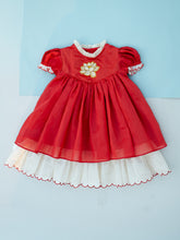 Load image into Gallery viewer, Lotus Bloom Festive Dress | Red Chanderi Silk