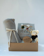 Load image into Gallery viewer, Baby Boy Gift Hamper with Cotton Romper and Swaddle | The Little Lamb | Grey