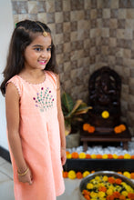 Load image into Gallery viewer, Cotton Girls Kurta Set | Embroidered Top and Tulip Pant | Orange and Pink Stripe