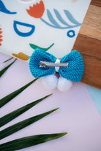 Load image into Gallery viewer, Knitted Bow Hair Clips | Blue