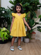 Load image into Gallery viewer, Organic Flutter Sleeve Wrap dress - Baby Yellow