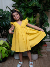Load image into Gallery viewer, Organic Flutter Sleeve Wrap dress - Baby Yellow