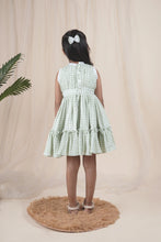 Load image into Gallery viewer, Green Check Lace Dress for Girls | Muslin Cotton